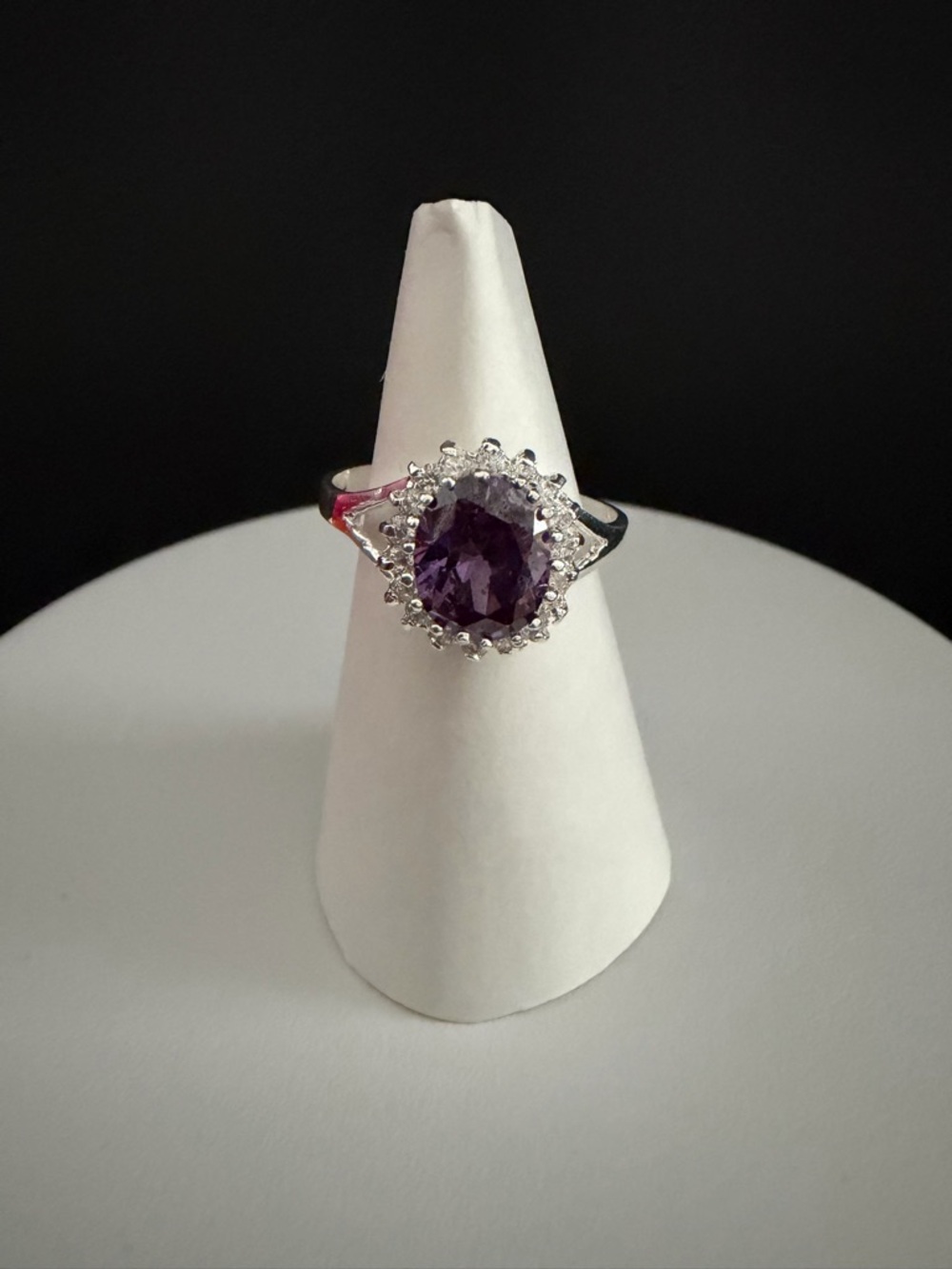 Sterling silver 925 royal purple Halo Ring size 10